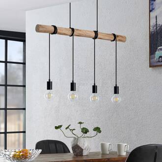 hanglamp Ferris, 4-lamps, 90cm, hout, E27 licht hout, mat zwart