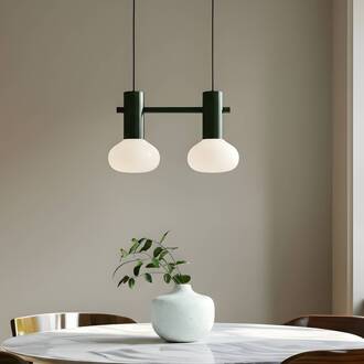 Hanglamp Flo, groen, 2-lamps, glas groen, wit