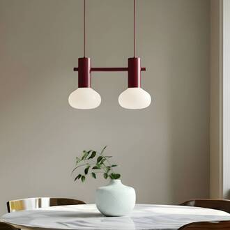 Hanglamp Flo, rood, 2-lamps, glas rood, wit