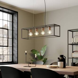 Hanglamp Floki als open kubus, 4-lamps zwart, koper