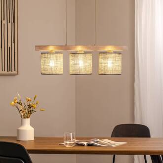 Hanglamp Forest, 3-lamps, hout licht, jute grijs grijs, lichtbruin
