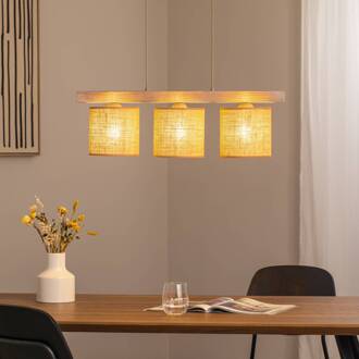 Hanglamp Forest, 3-lamps, hout licht, jute naturel lichtbruin