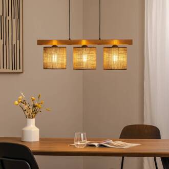 Hanglamp Forest, hout licht/zwart, jute bruin, 3-lamps bruin, zwart
