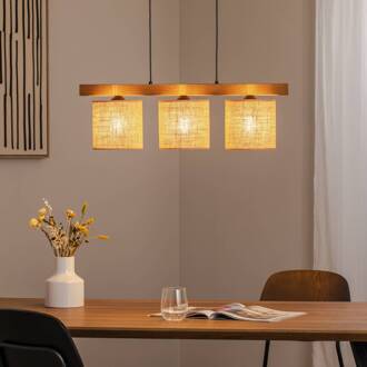 Hanglamp Forest, hout licht/zwart, jute naturel, 3-lamps. lichtbruin, zwart