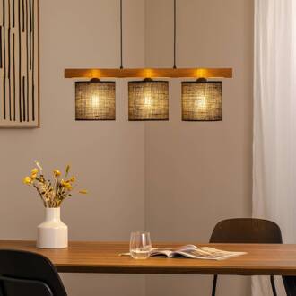 Hanglamp Forest, hout licht/zwart, jute zwart, 3-lamps