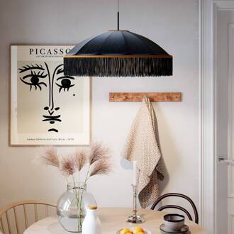 hanglamp Francis, zwart, Ø 60 cm, textiel zwart, goud