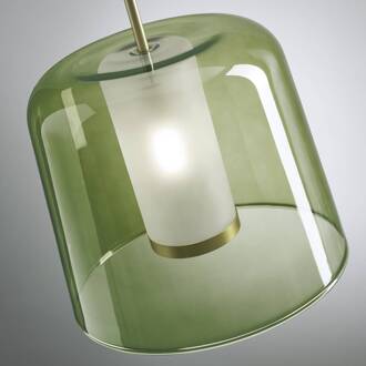 Hanglamp Frida, dubbele kap glas, buiten groen groen-transparant, goud geborsteld