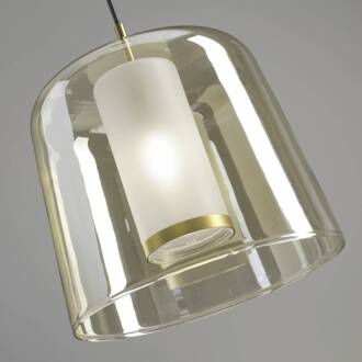 Hanglamp Frida, dubbele kap glas, buiten zand zand-transparant, goud geborsteld