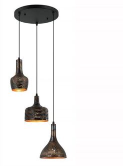 Hanglamp Fueco 3 lichts Ø 35 cm bruin zwart Zilverkleurig