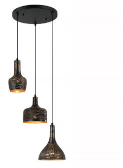 Hanglamp Fueco 3 lichts Ø 35 cm bruin zwart Zilverkleurig