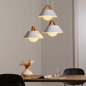 Hanglamp Funda, bruin/wit, Ø 64 cm, staal/hout, 3-lamps. bruin, wit, opaal
