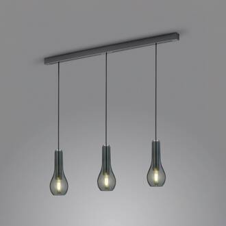 Hanglamp Gara met drie rookglas-kappen zwart, rookgrijs-transparant, chroom