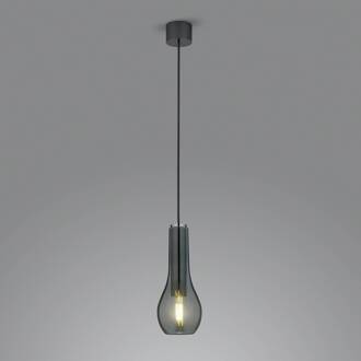 Hanglamp Gara met rookglas-kap, 1-lamp zwart, rookgrijs-transparant, chroom