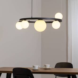 Hanglamp Garda 5, ring, metaal, glas, 5-lamps, zwart zwart, wit