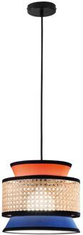 Hanglamp Gazebo, oranje/blauw/naturel, Ø 26 cm, stof/rotan oranje, blauw, naturel