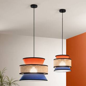 Hanglamp Gazebo, oranje/blauw/naturel, Ø 40 cm, stof/rotan oranje, blauw, naturel