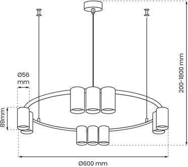 Hanglamp Genesis, aluminium, zwart, 10 x GU10, Ø 60 cm