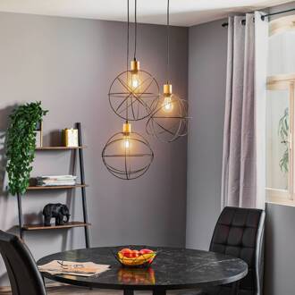 Hanglamp Gerid 3-lamps rond zwart/messing zwart, messing