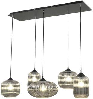 Hanglamp Gillis van glas, 5-lamps grijs transparant, zwart