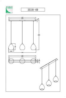 Hanglamp Gisella, amber, 3-lamps, glas amber, zwart