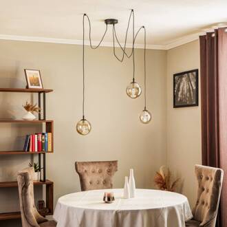 Hanglamp Glassy 3-lamps decentrale, glas grafiet zwart, grafiet