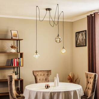 Hanglamp Glassy, 3-lamps, decentrale, grafiet/amber/helder zwart, grafiet, amber, helder