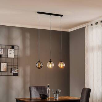 Hanglamp Glassy, 3-lamps, recht, grafiet/amber/helder, glas zwart, grafiet, amber, helder