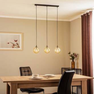 Hanglamp Glassy, 3-lamps, recht, zwart, amber, glas