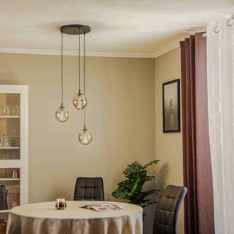 Hanglamp Glassy, 3-lamps, rond, zwart, grafiet, glas