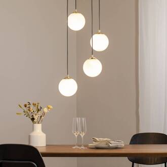 Hanglamp Glassy, 4-lamps, rond, zwart/opaal zwart, wit opaal