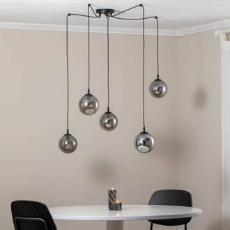Hanglamp Glassy, 5-lamps, decentrale, zwart, grafiet