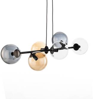 Hanglamp Glassy, 6-lamps, grafiet/amber/helder, glas, 110 cm zwart, grafiet, amber, helder