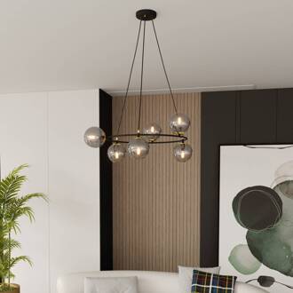 Hanglamp Glassy 6-lamps, rond, glas grafiet zwart, grafiet