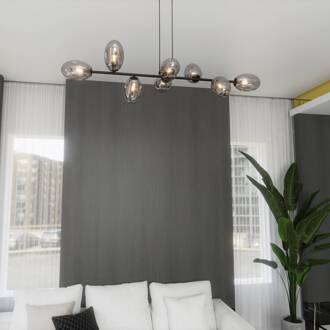 Hanglamp Glassy, 8-lamps, ovale glazen, grafiet zwart, grafiet