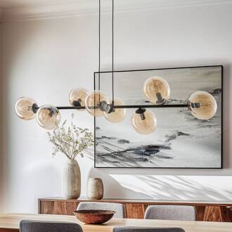 Hanglamp Glassy, 8-lamps, zwart, amber, glas, E14
