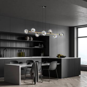 Hanglamp Glassy, 8-lamps, zwart/goud/grafiet zwart, goud, rookgrijs