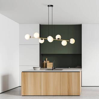 Hanglamp Glassy, 8-lamps, zwart/goud/opaal zwart, goud, wit opaal