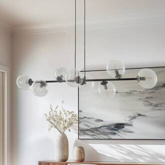 Hanglamp Glassy, 8-lamps, zwart, helder, glas, E14