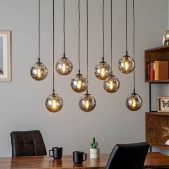 Hanglamp Glassy, 9-lamps, zwart, grafiet, glas, E14