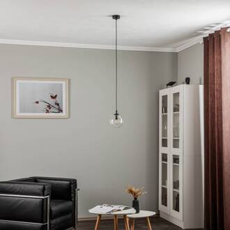 Hanglamp Glassy, zwart, helder, glas, Ø 14 cm, E14