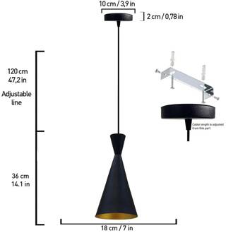 Hanglamp Glenora, zwart, Ø 18 cm, metaal, E27 zwart, goud