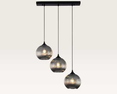 Hanglamp Globo vetro fumé IIl - Drie bollen van geribbeld rookglas met een speels effect - Zonder lichtbron Zwart