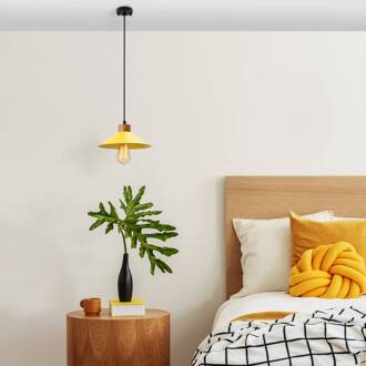 Hanglamp GMN-00004 1-lamp houtdetail geel geel, hout licht, zwart