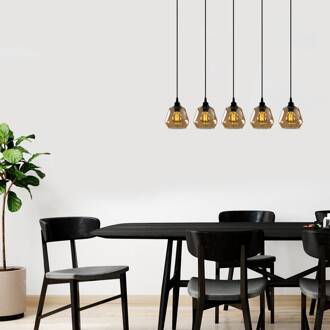 Hanglamp Gold 033, goud-transparant glas, 5-lamps lineair goudtransparant, zwart