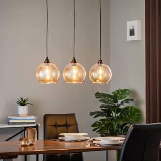Hanglamp goud 022 3-lamps lineair glas Ø20cm goud-transparant, zwart