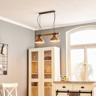 Hanglamp Hakon 2-lamps roestbruin/hout naturel roestbruin, naturel hout