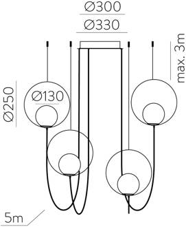 Hanglamp Halo, goud, 4-lamps, decentraal opaalwit, goud