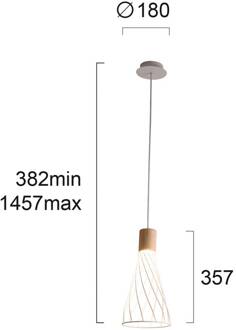 Hanglamp Hank met roosterkap, wit wit, licht hout