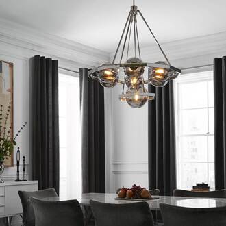 Hanglamp Harper, rookglaskap 7-lamps nikkel gepolijst, rookgrijs