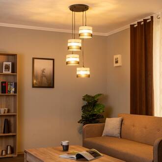 Hanglamp Helen grijs-zwart-zilver rond 4-lamps grijs, zwart, gesatineerd, zilver